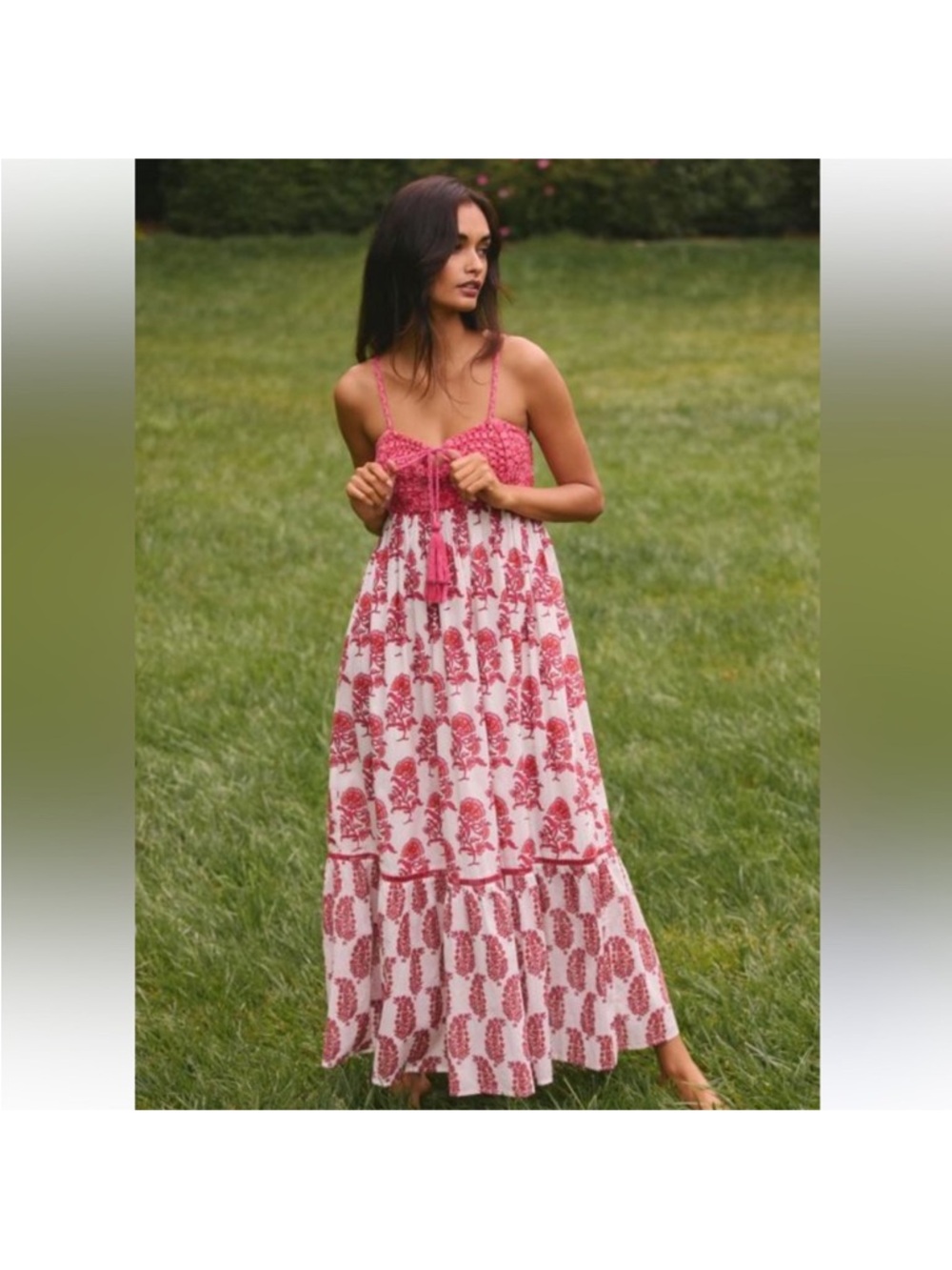 Ro’s garden Anthropologie Maxi Sundress with Pink Floral Print xs